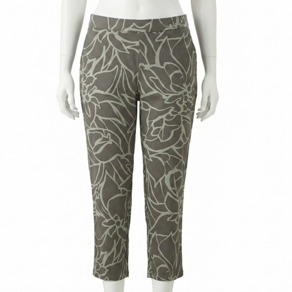 Gap Gray Floral Outline Slim Ankle Pants Petite Crop Stretch Skinny Trousers L P